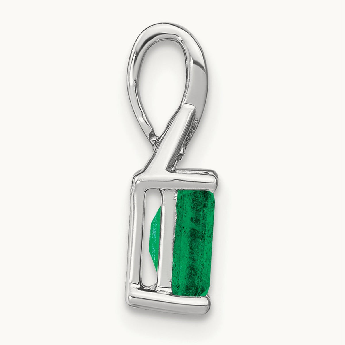 Rectangle Emerald and Diamond Pendant — 14K White Gold, 15.75mm