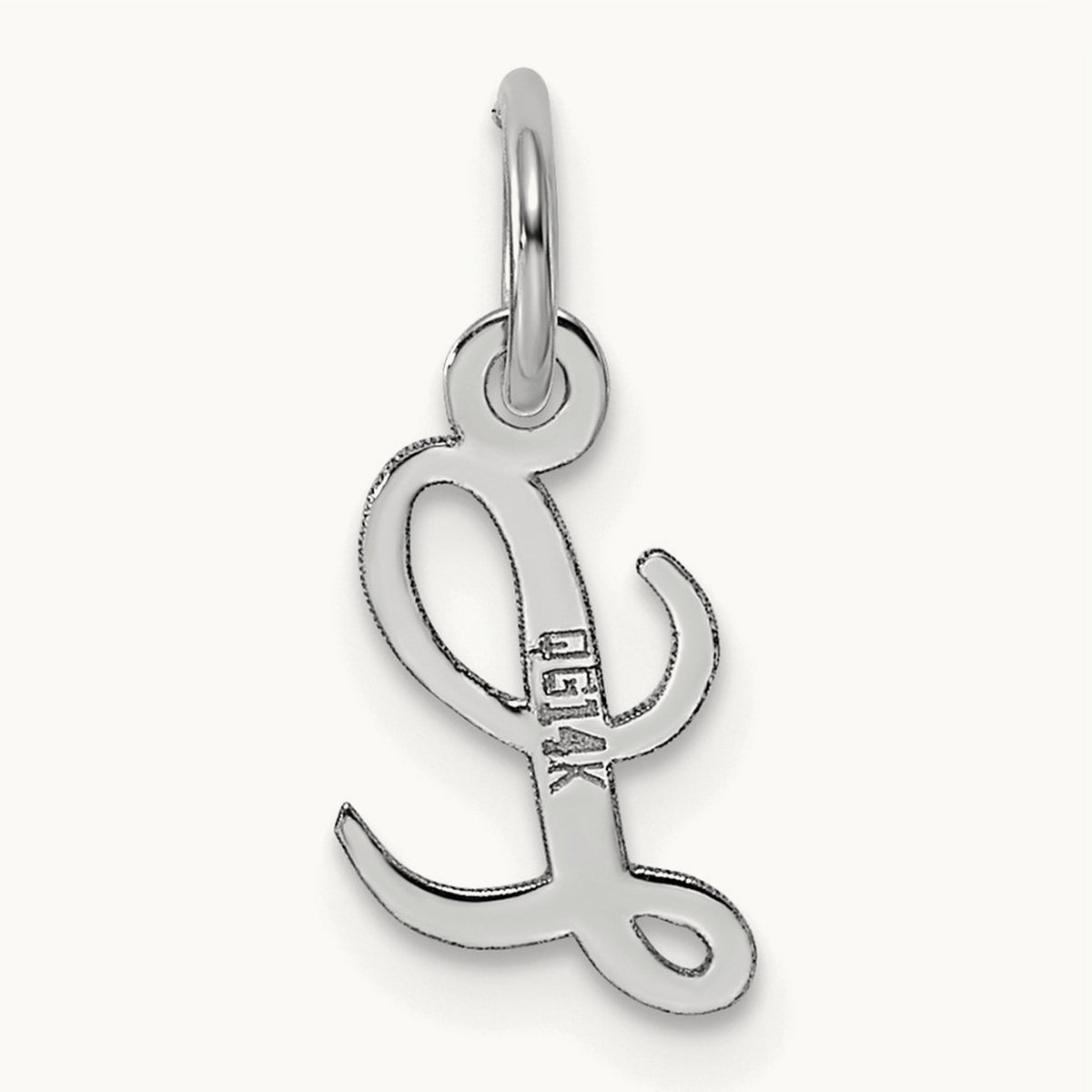 Small Script Letter L Initial Charm, 14K White Gold