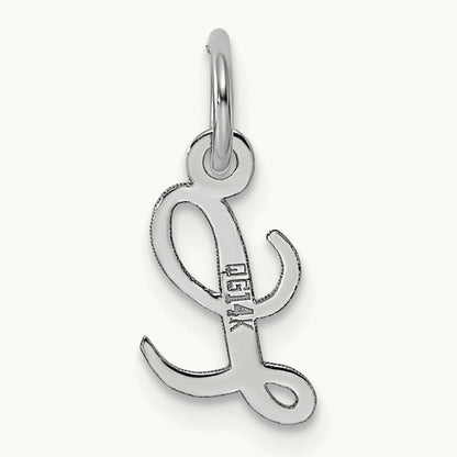 Small Script Letter L Initial Charm, 14K White Gold