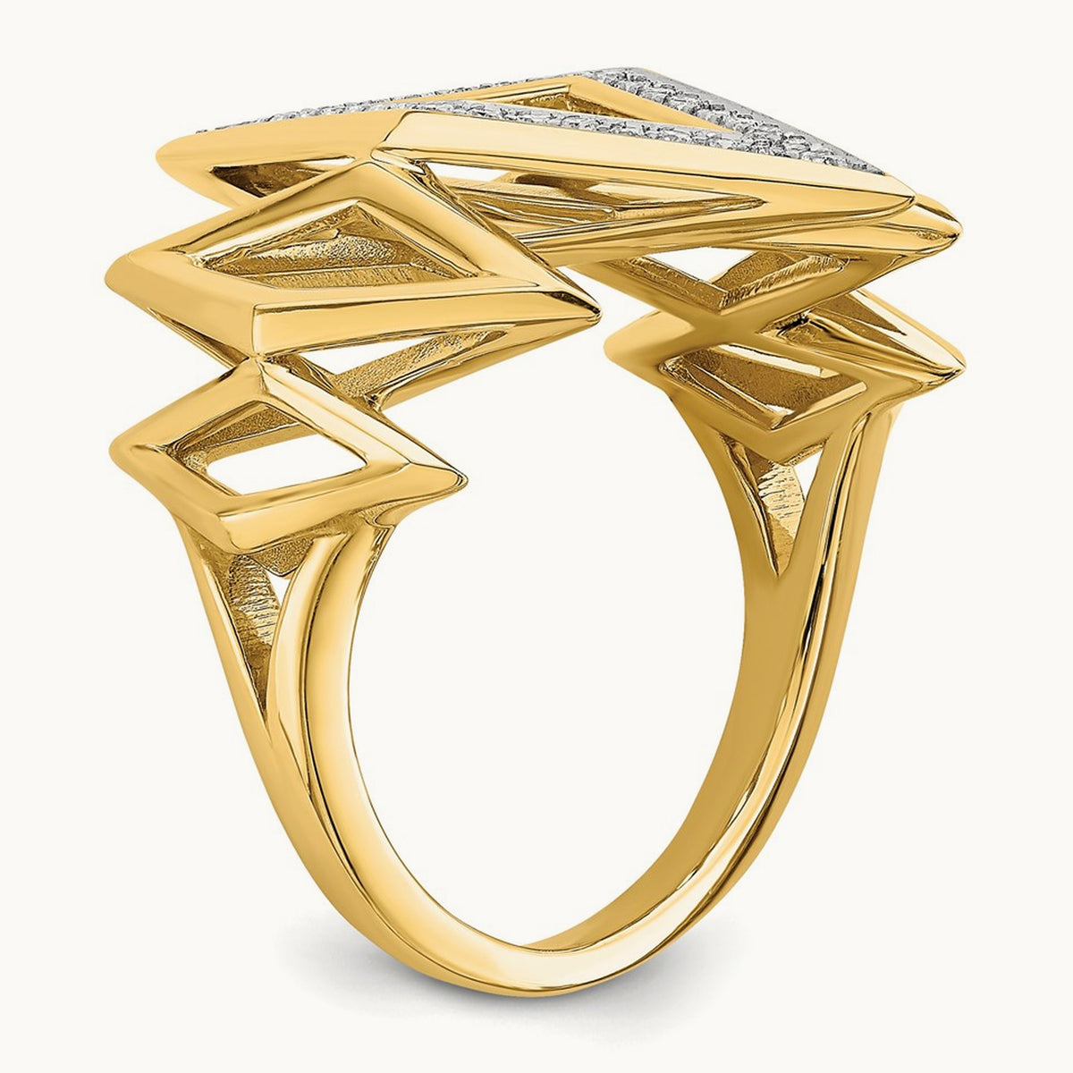 Polished Fancy Geometric Diamond Ring, 14K