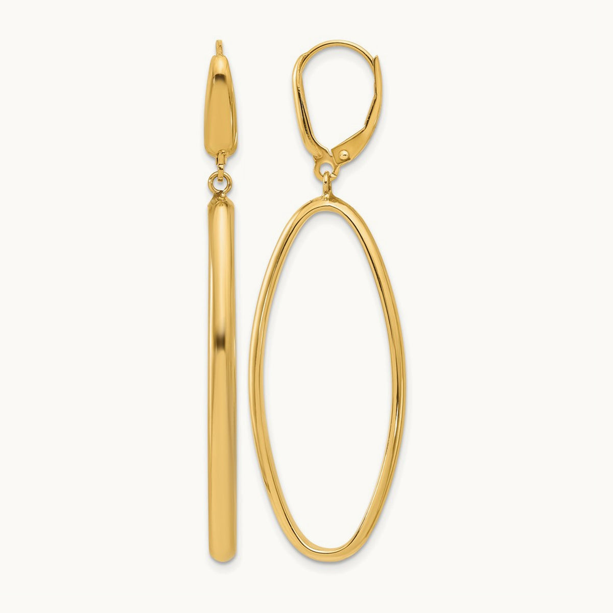 Polished Oval Dangle Leverback Earrings, 14K — Leslie's