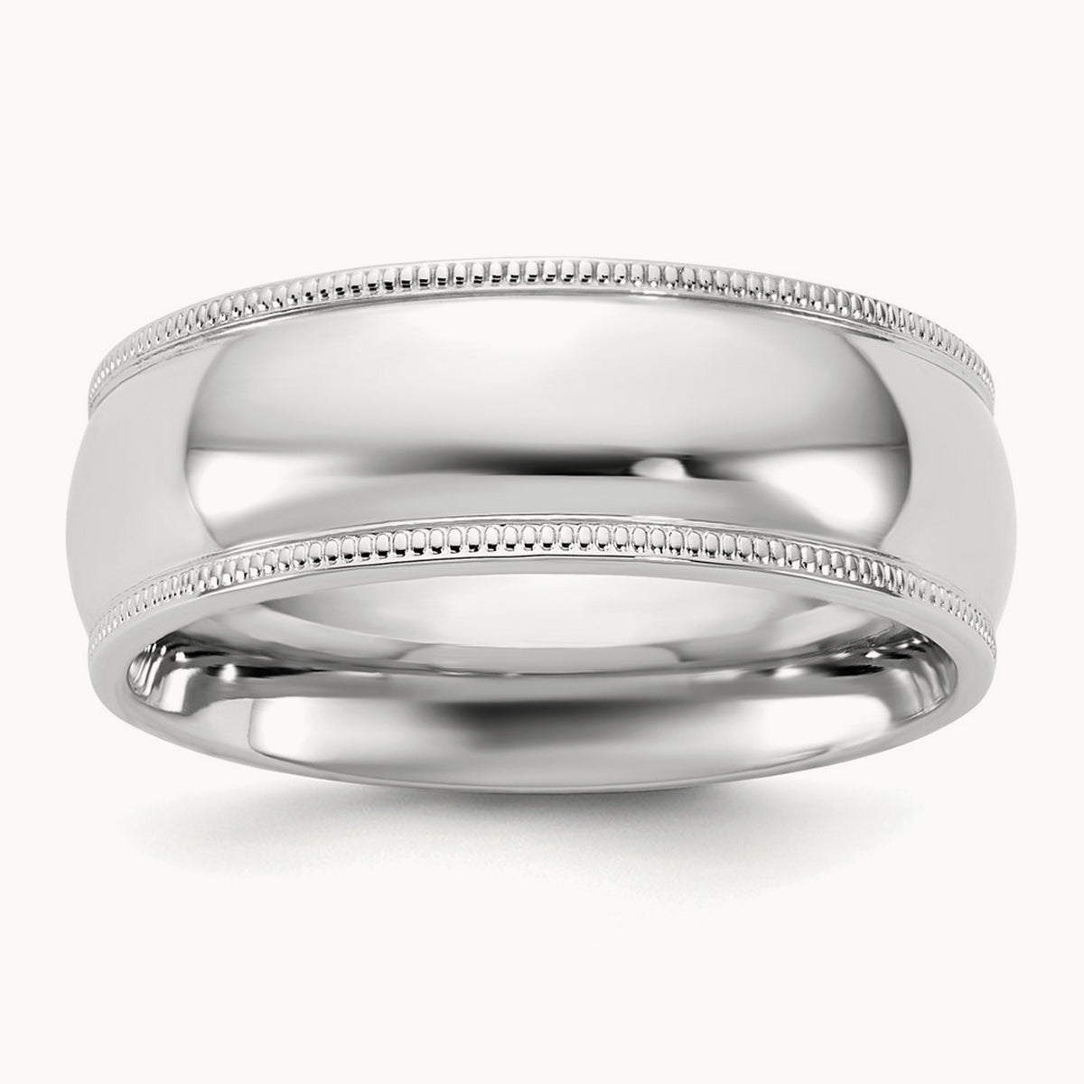 Milgrain Comfort Fit Band, 7mm, 10K White Gold