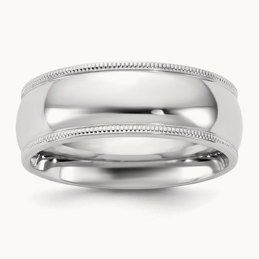 Milgrain Comfort Fit Band, 7mm, 10K White Gold