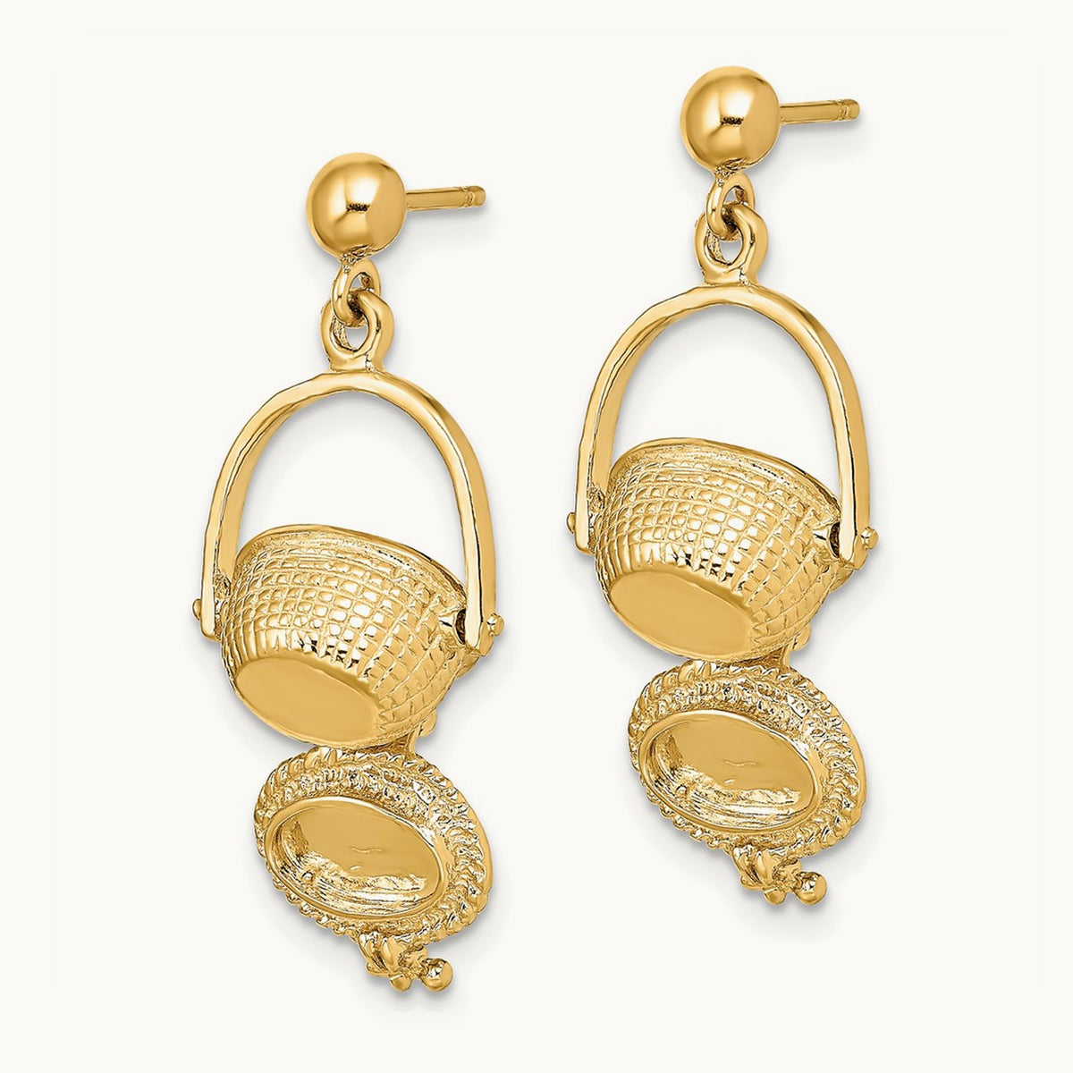 3-D Nantucket Basket Dangle Earrings — 14K Yellow Gold