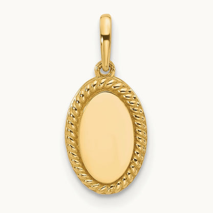 Polished Oval with Rope Border Charm, 14K
