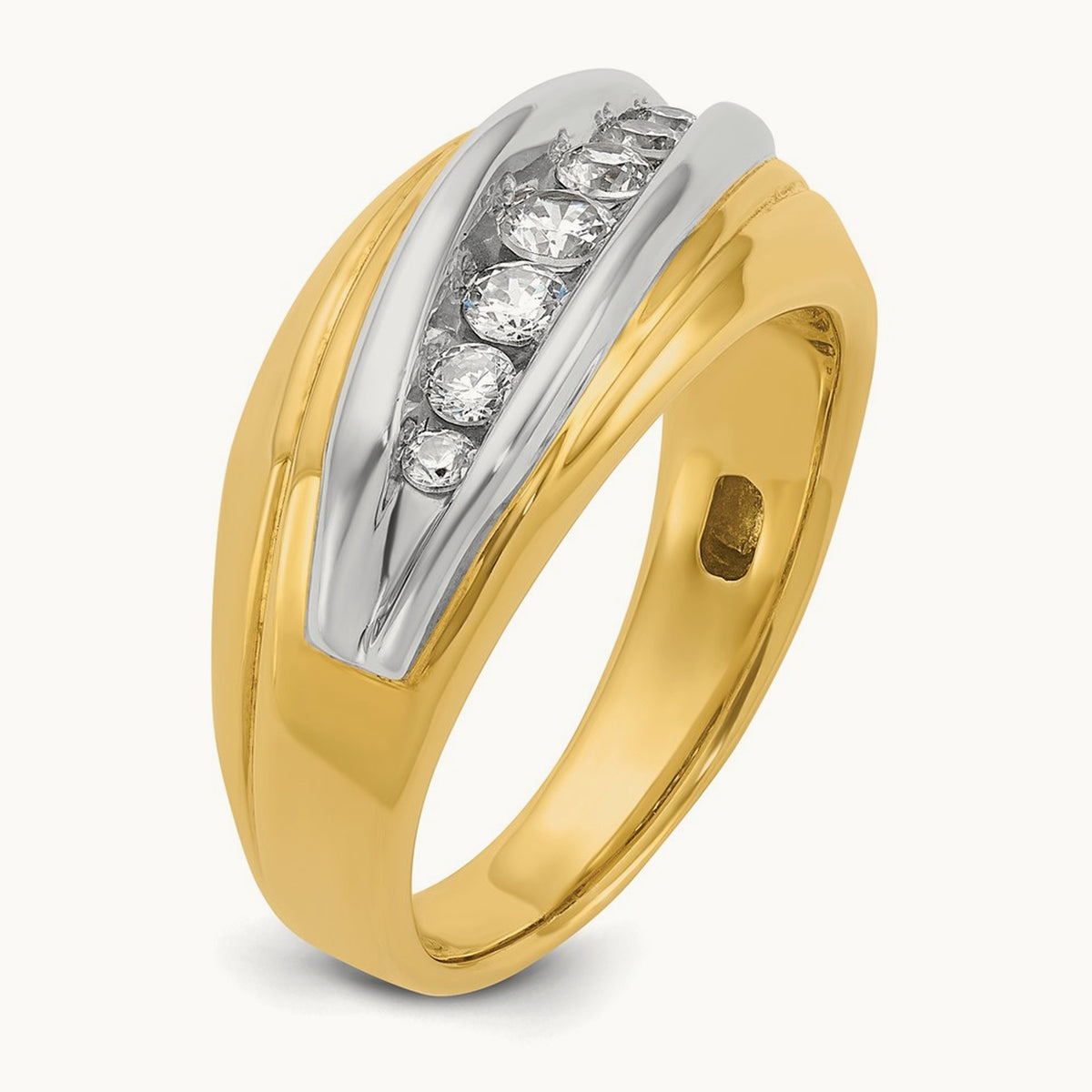 14ktt IBGoodman Men's Polished & Grooved 7-Stone Diamond Ring