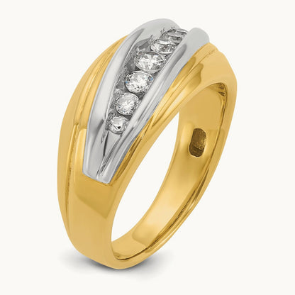 14ktt IBGoodman Men's Polished & Grooved 7-Stone Diamond Ring