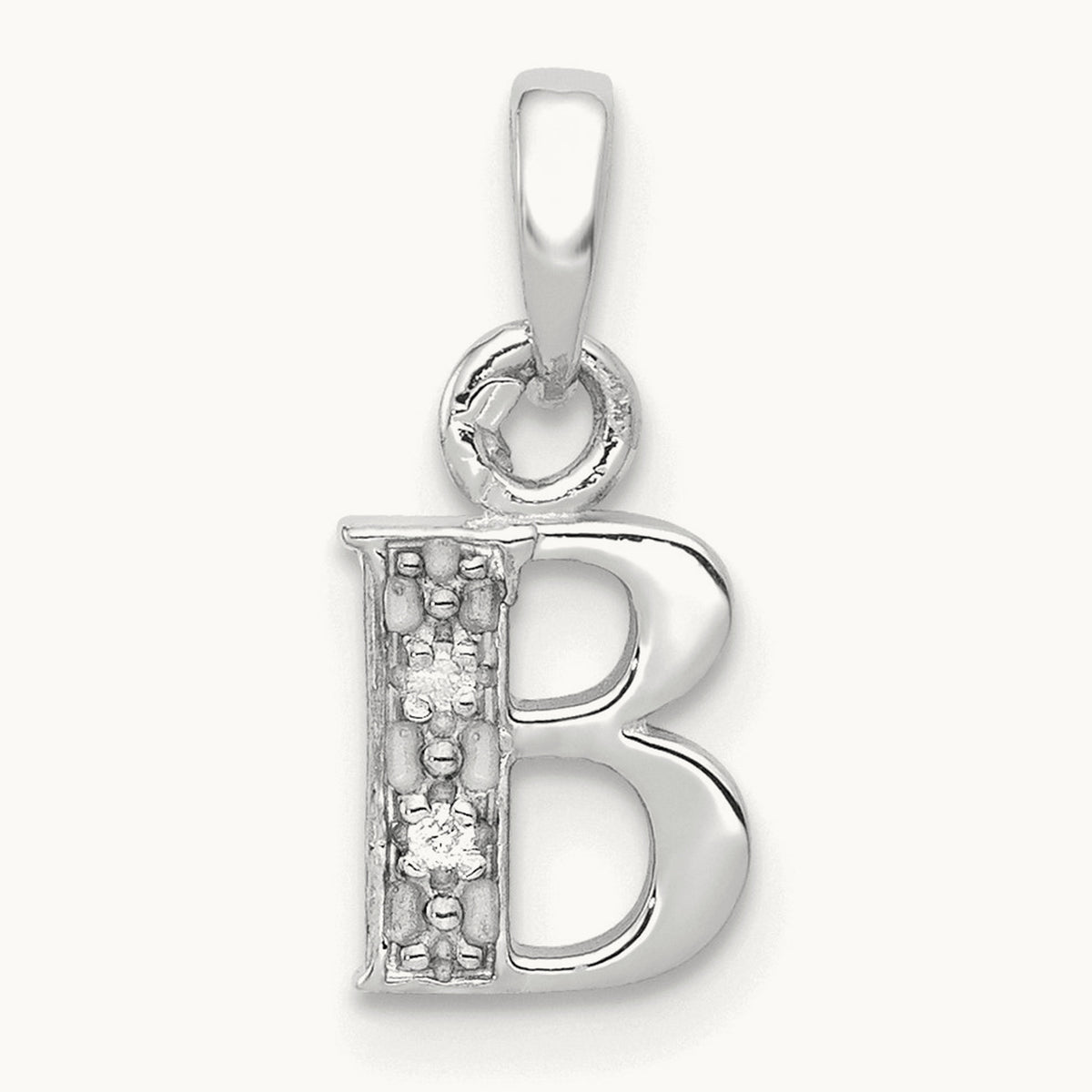 Diamond Letter B Initial Pendant, 14K White Gold with Rhodium