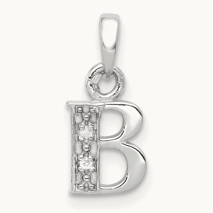 Diamond Letter B Initial Pendant, 14K White Gold with Rhodium