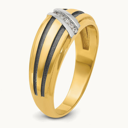 w/ White & Black RH IBGoodman Men's Satin Grooved Diamond Ring, 14K