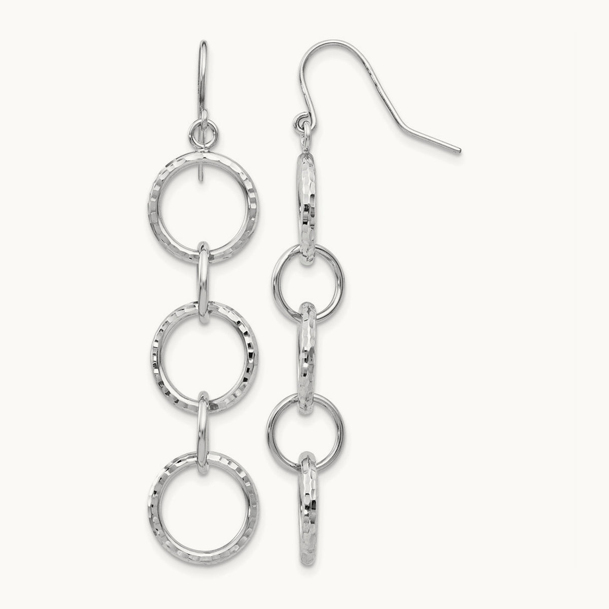 Diamond Cut Circle Dangle Earrings, 14K White Gold