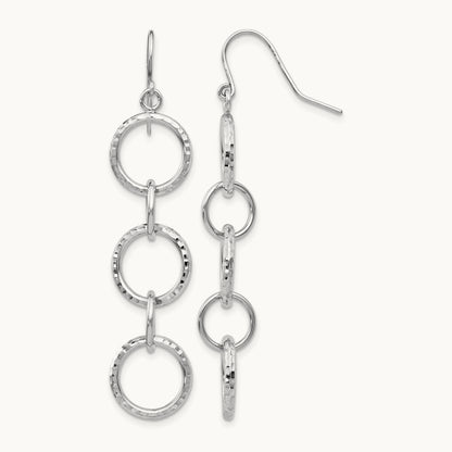 Diamond Cut Circle Dangle Earrings, 14K White Gold