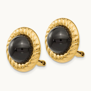 Omega Clip Non-Pierced Onyx Earrings, 14K