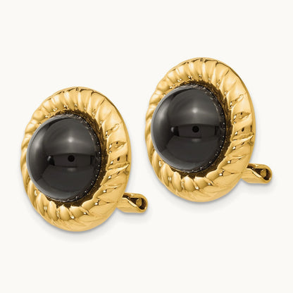 Omega Clip Non-Pierced Onyx Earrings, 14K
