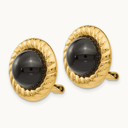 Omega Clip Non-Pierced Onyx Earrings, 14K