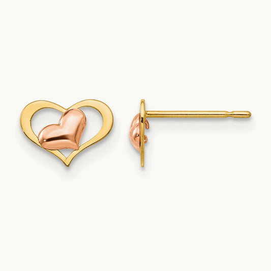 & Rose Gold Madi K Children's Heart Post Earrings, 14K Yellow