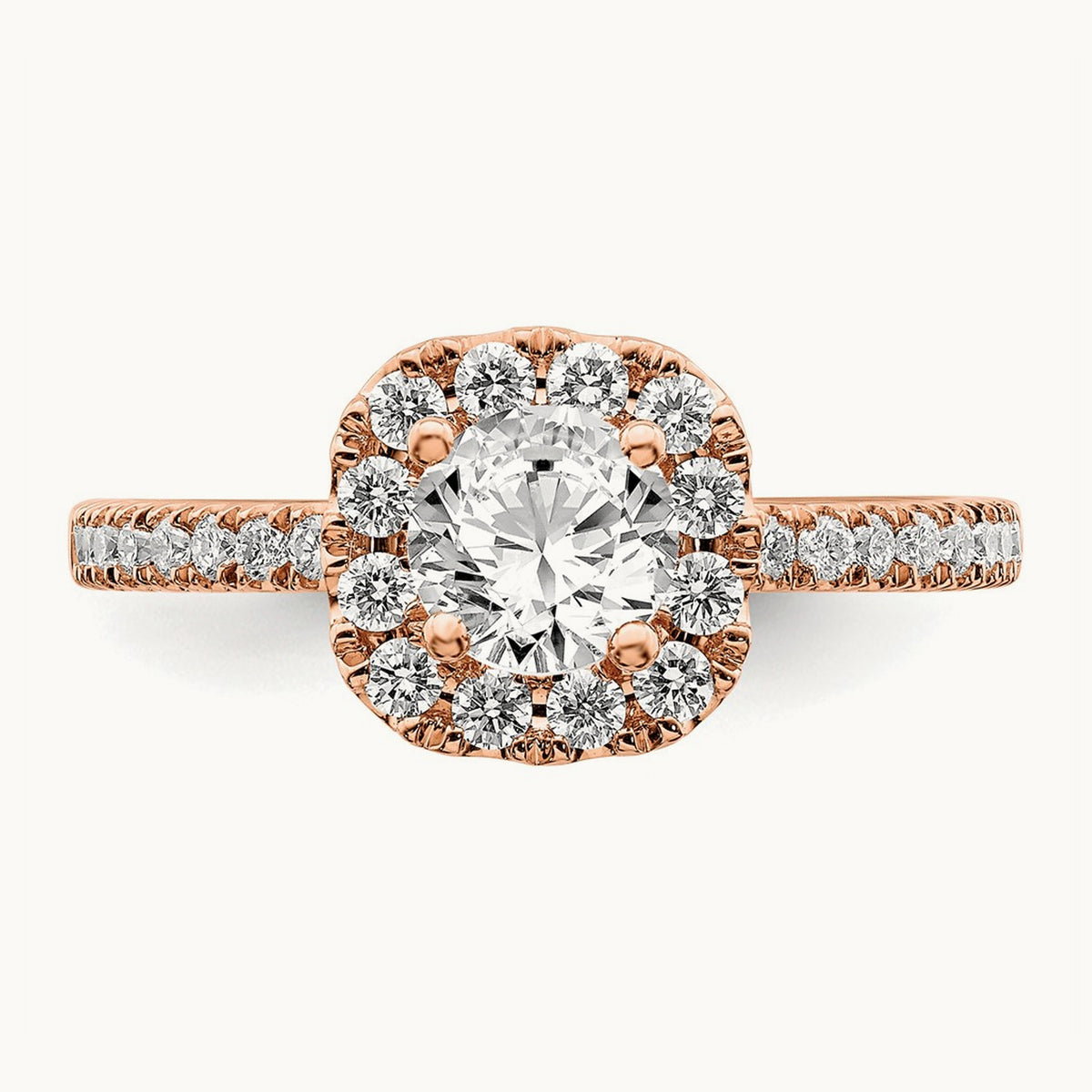 Round Halo Engagement Ring, 0.75-1.00 ct tw Lab-Grown Diamond — 1 ct, 14K Rose Gold, 7