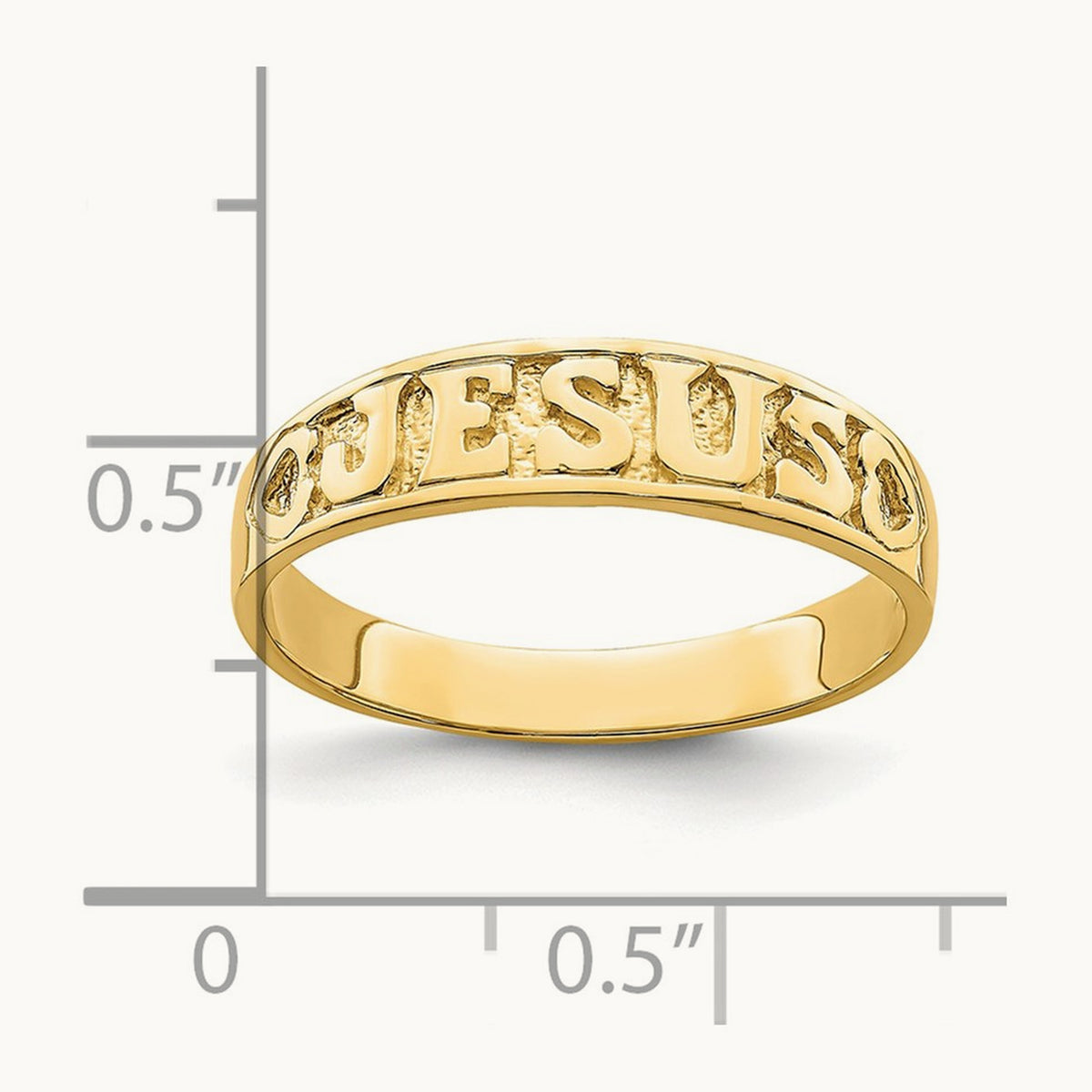 Polished Jesus w/Hearts Ring, 14K Gold