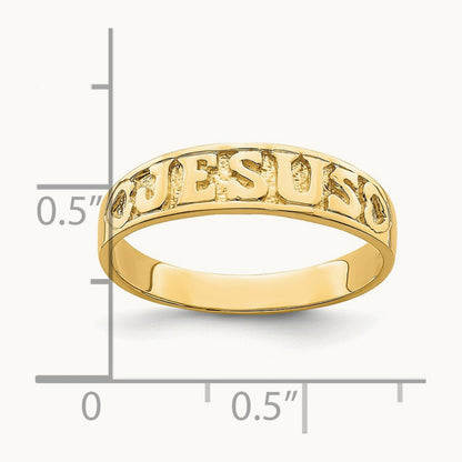 Polished Jesus w/Hearts Ring, 14K Gold