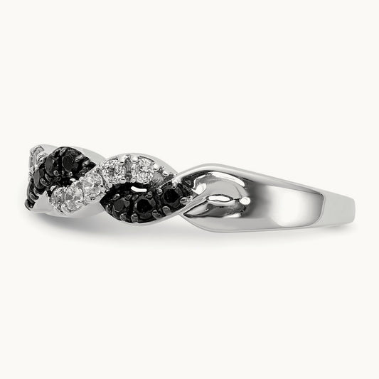Black/White Diamond Twist Ring, 14K White Gold