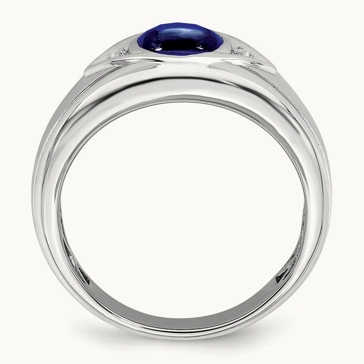 Created Sapphire and Diamond Mens Ring — 14K White Gold, 10