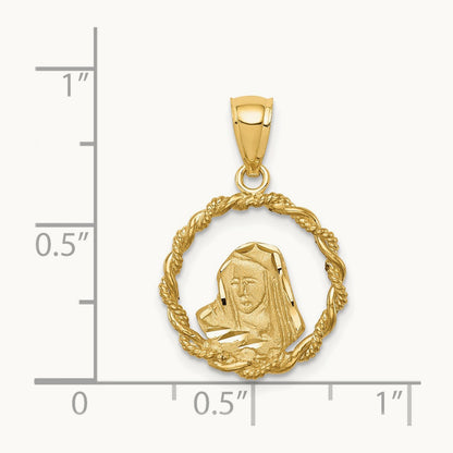 Brushed & Polished Diamond-cut Virgin Mary Pendant — 14K Yellow Gold