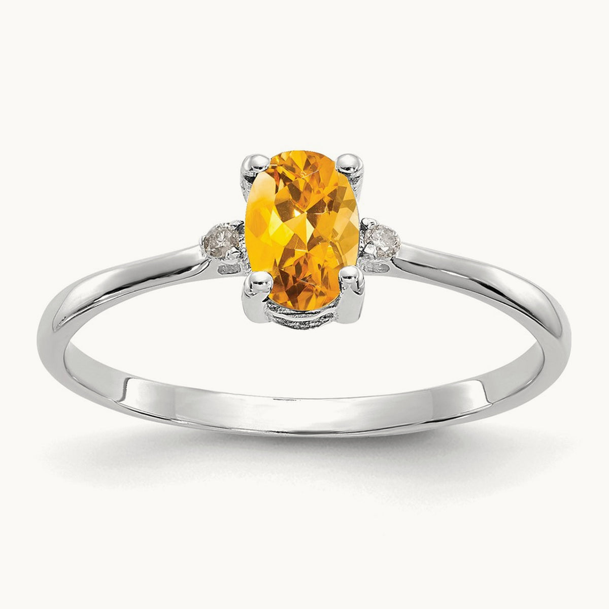 Diamond & Citrine Birthstone Ring — 14K White Gold, 6