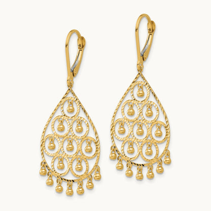 Polished and Diamond-cut Chandelier Style Dangle Earrings, 14K