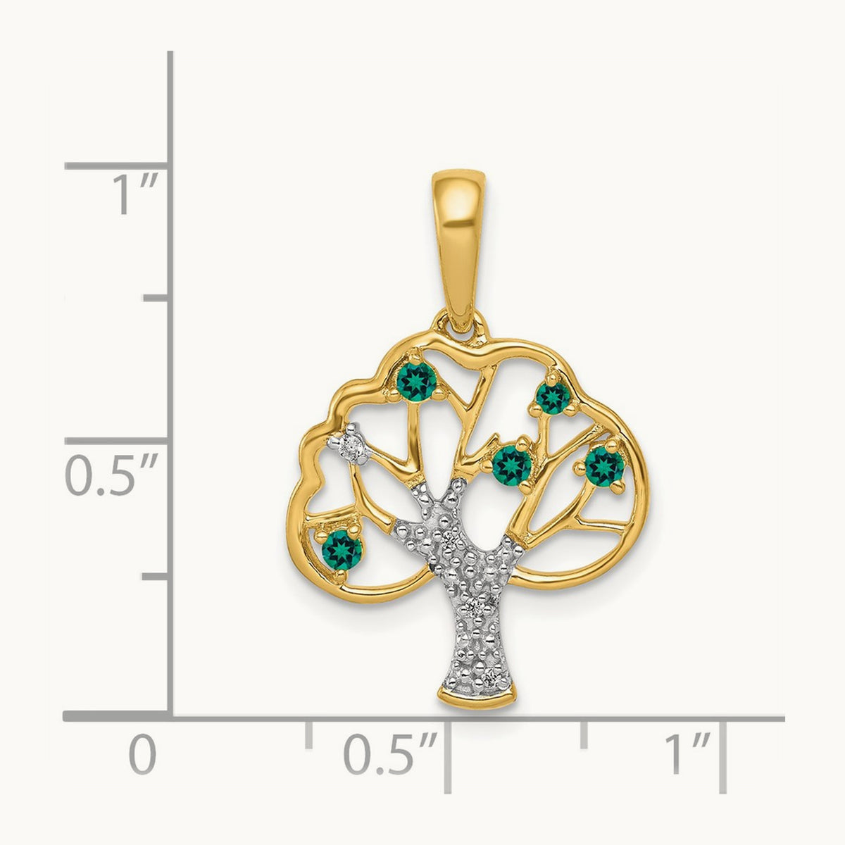 Created Emerald and Diamond Polished Tree Pendant, 14K