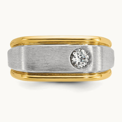 IBGoodman Men's Polished and Satin Diamond Complete Ring, 14K Two-tone