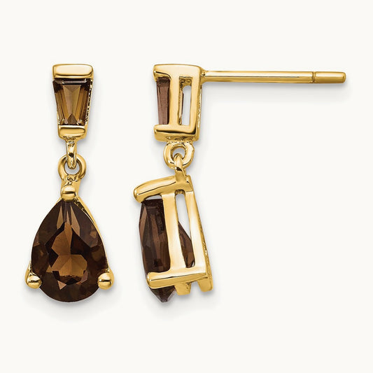 Smoky Quartz Post Earrings, 14K Gold