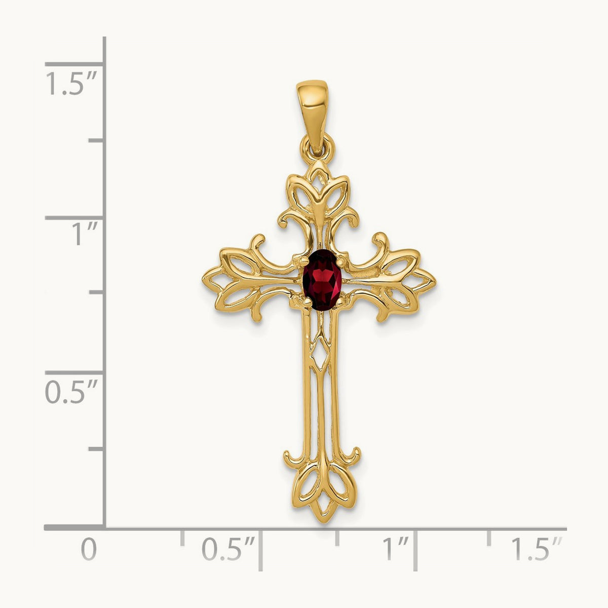 5x3mm Oval Garnet cross pendant, 14K
