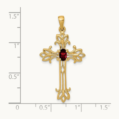 5x3mm Oval Garnet cross pendant, 14K