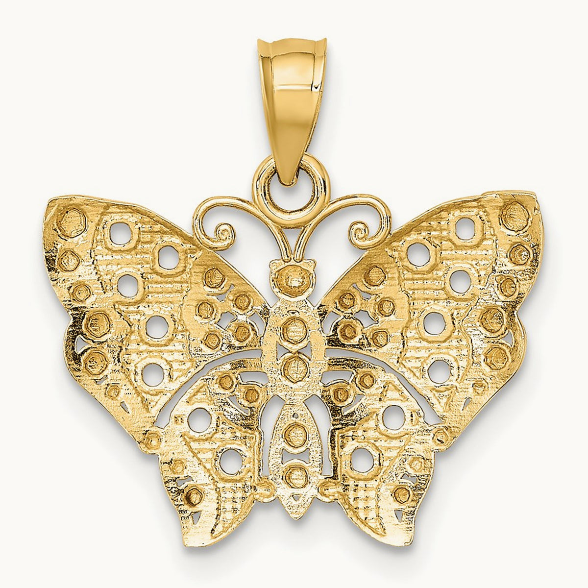 w/Rhodium Cut-out Wings Butterfly Pendant, 14K
