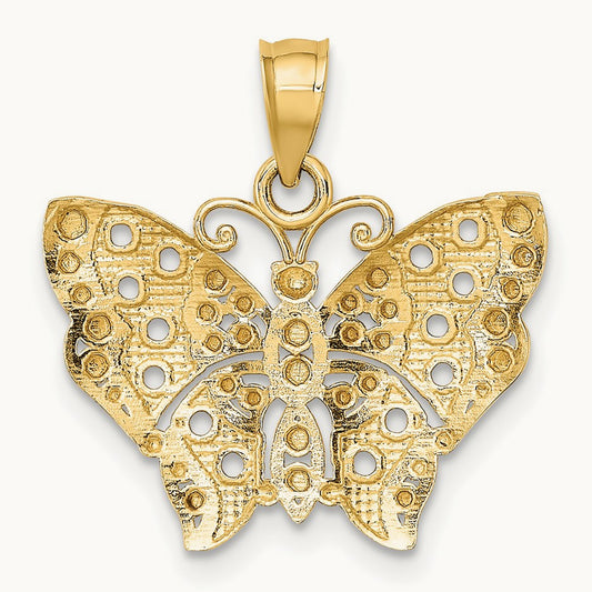 w/Rhodium Cut-out Wings Butterfly Pendant, 14K