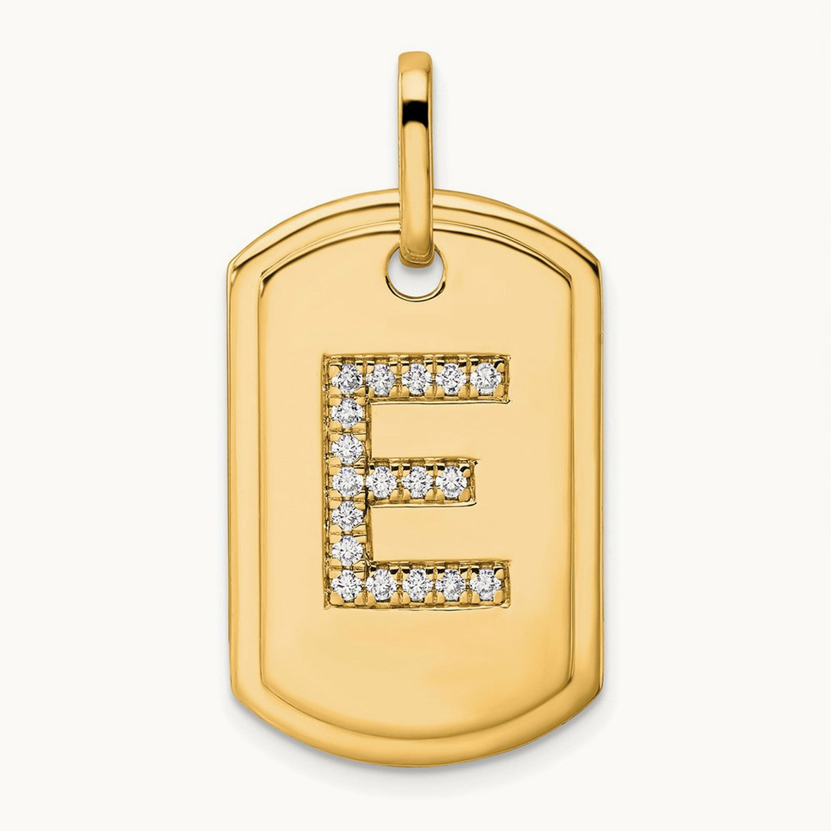 Diamond Dog Tag Charm — 14K Yellow Gold, E