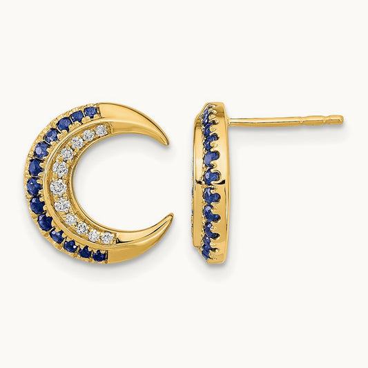 Polished Moon Sapphire and Diamond Post Earrings, 14K