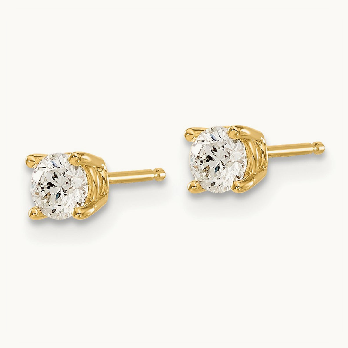 Round Diamond Stud Earrings — 14K Yellow Gold, 0.54 ct tw, I1 J-K · push back