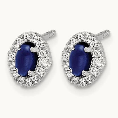Created Sapphire Halo Post Earrings, 0.15 ct tw Lab-Grown Diamond
