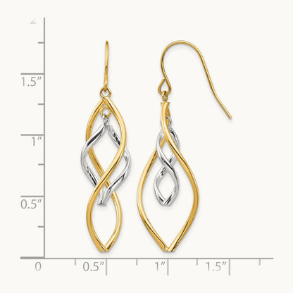 Fancy Twisted Dangle Earrings, 14K Two-tone