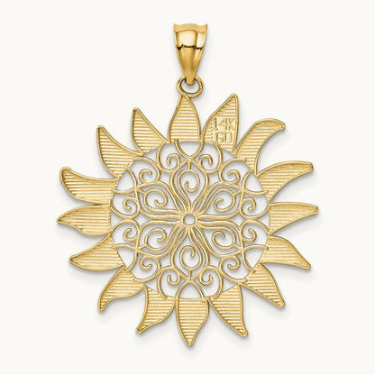 Filigree Sun Pendant — 14K Yellow Gold