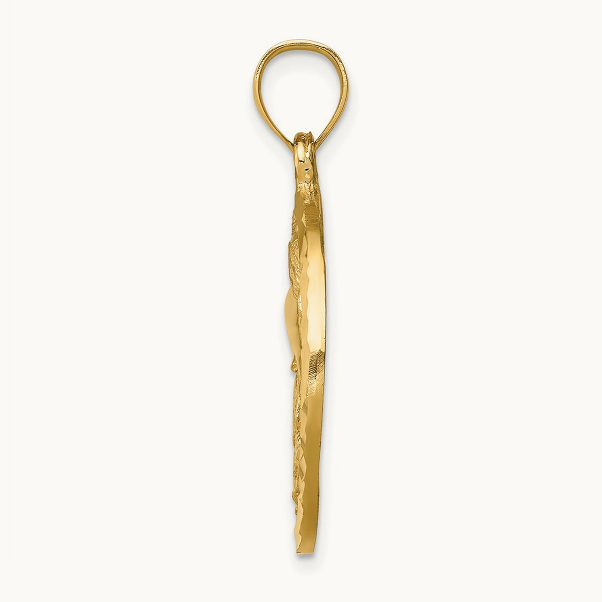 Diamond-cut Dolphin and Shells Circle Pendant, 14K