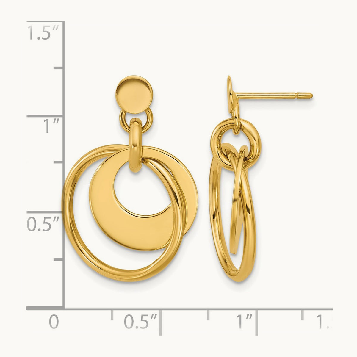Polished Fancy Double Circle Post Dangle Earrings, 14K — Leslie's