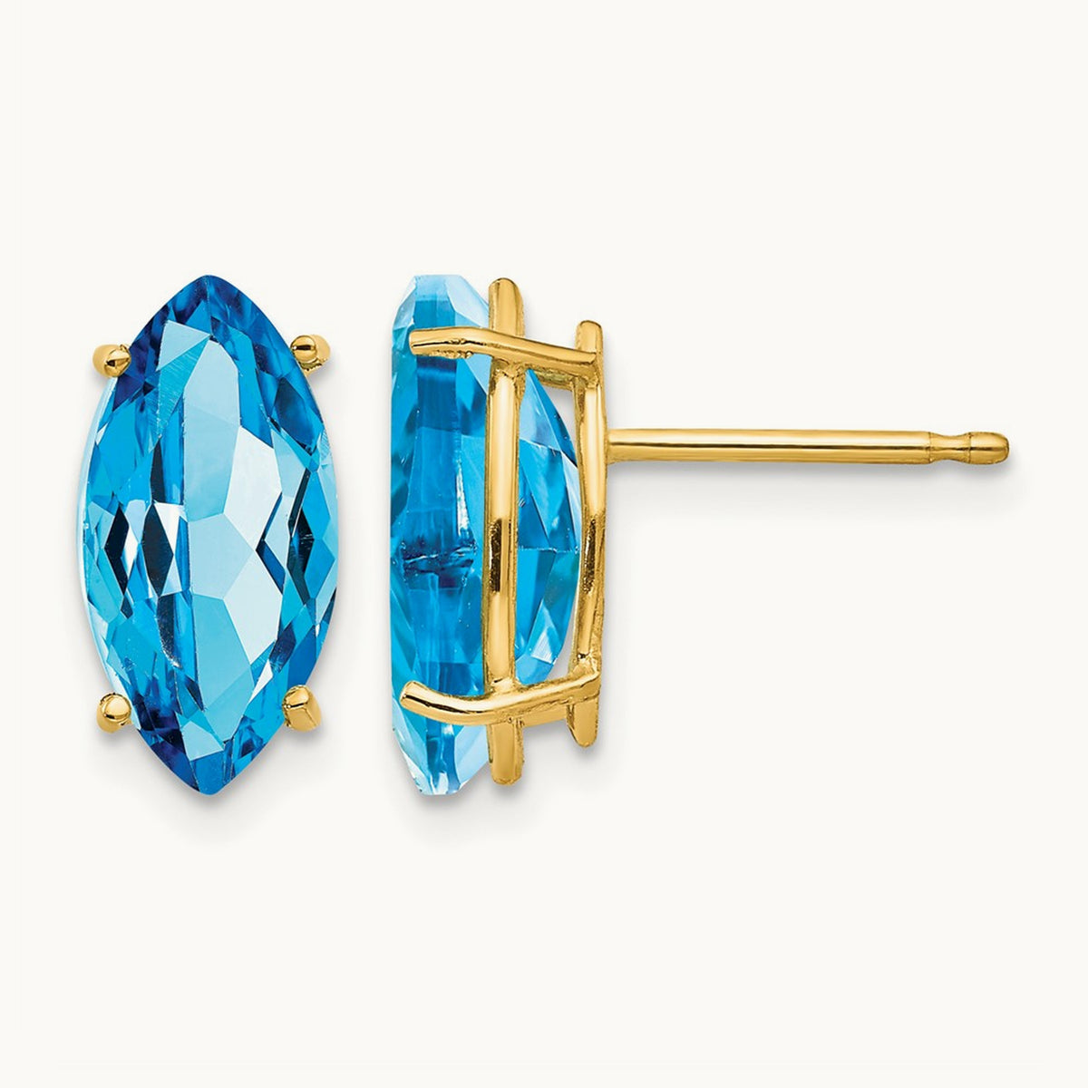 12x6mm Marquise Blue Topaz earring, 14K