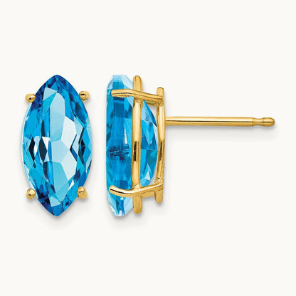 12x6mm Marquise Blue Topaz earring, 14K