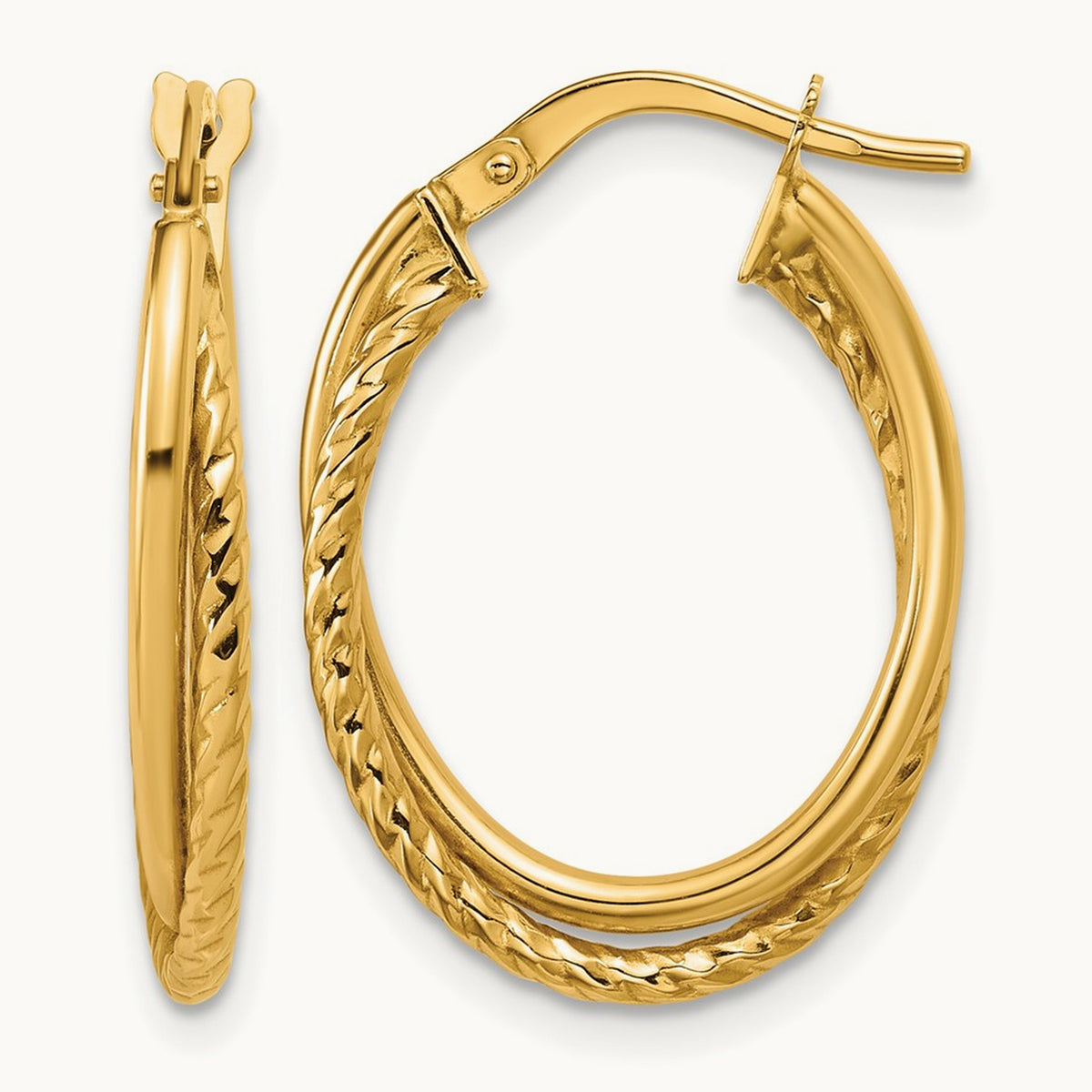 Polished Textured Oval Hoop Earrings — Leslie's — 10K Yellow Gold
