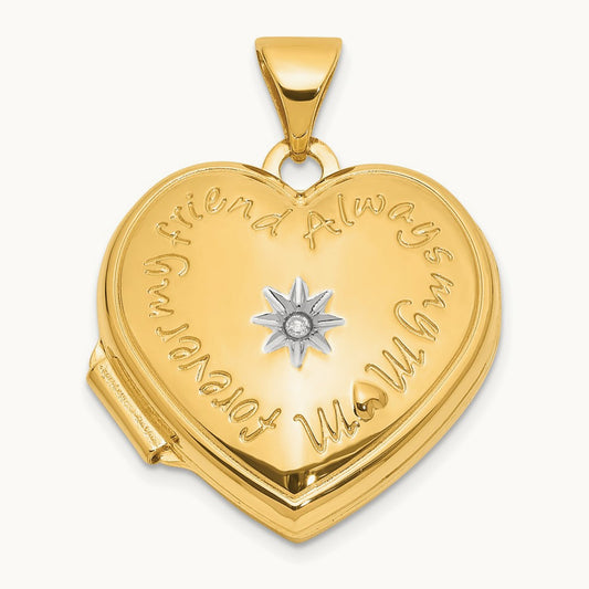 Diamond Always My Mom Heart Locket, 18mm, 14K with White Rhodium