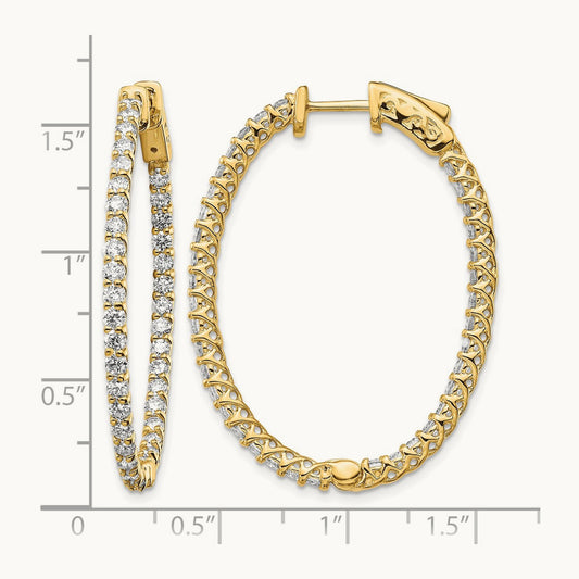 Diamond Oval Hoop w/Safety Clasp Earrings, 14K