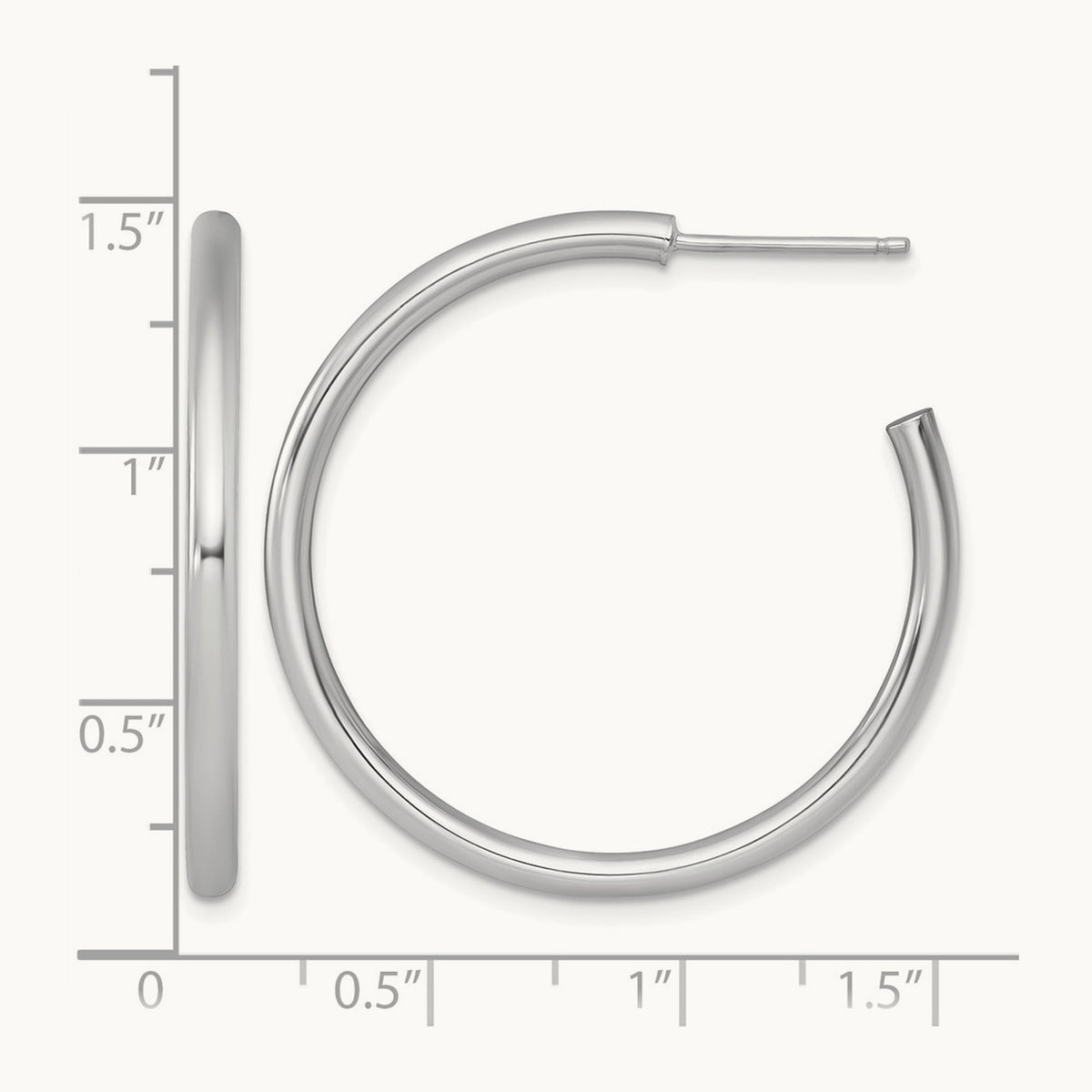 2.5 x Polished Post Hoop Earrings — 14K White Gold