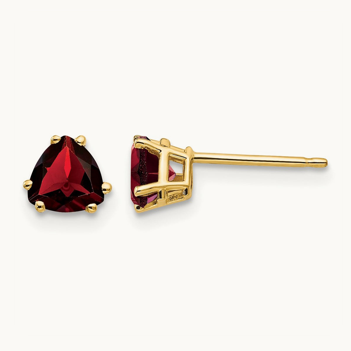 Trillion Garnet Earrings, 5mm, 14K